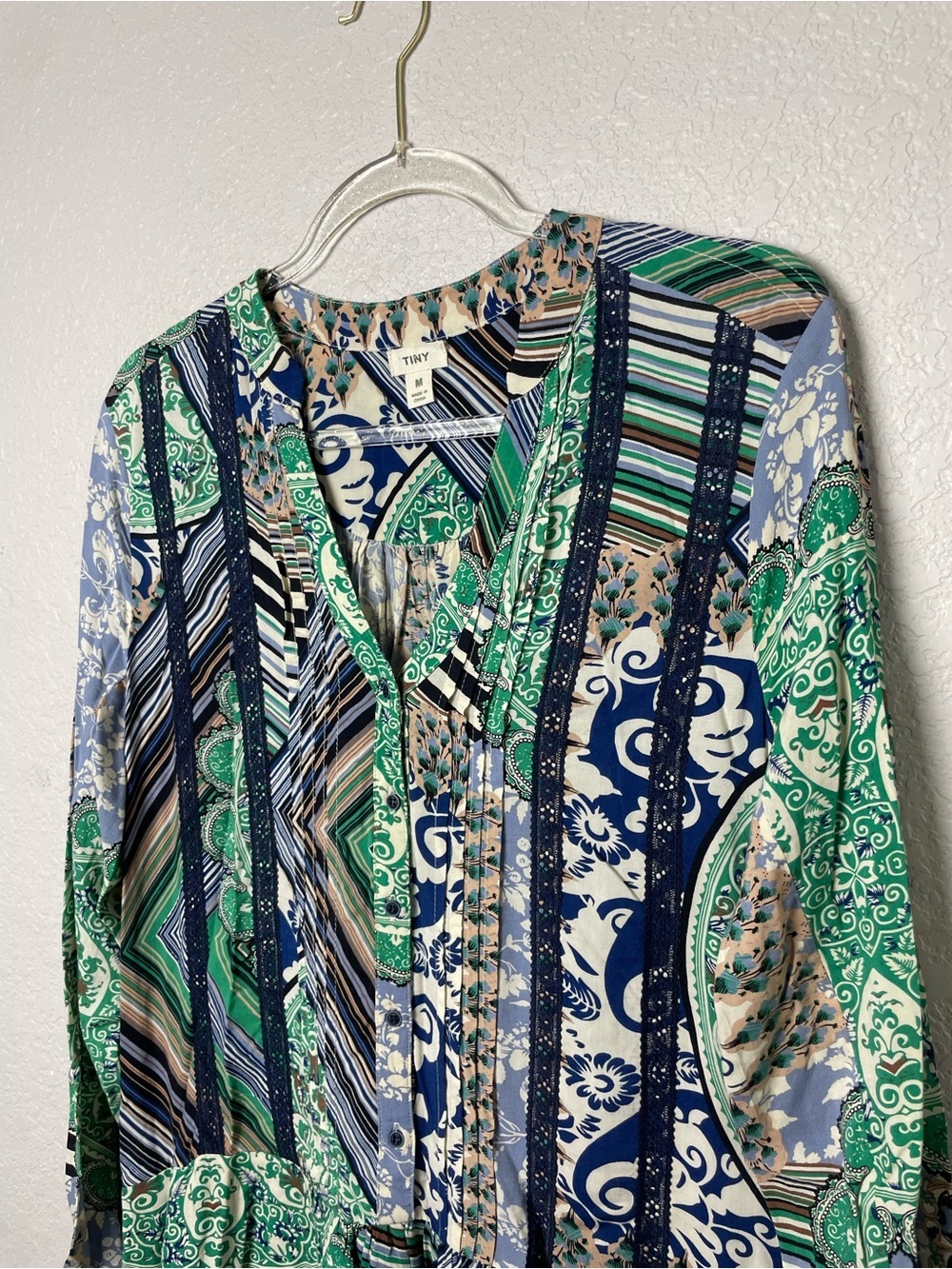 Tiny / Anthropologie Caviana Green Paisley Button-Front Drop Waist Dress Size M - Picture 5 of 13